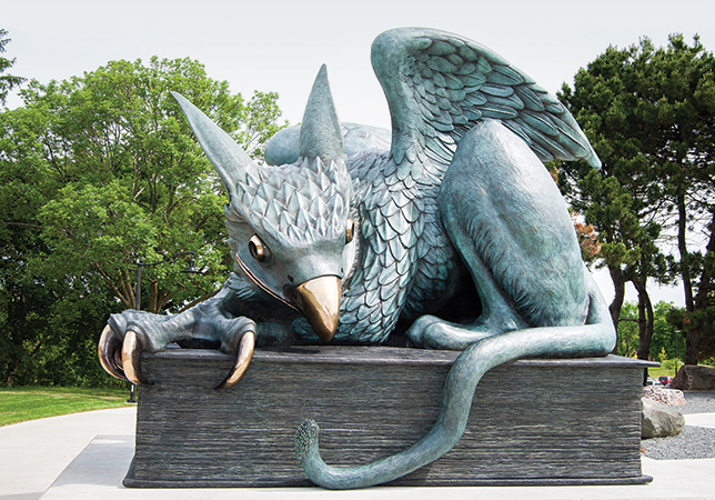 The University of Guelph’s Gryphon statue, with its impish smile. Photo courtesy of Kamil Bialous.
