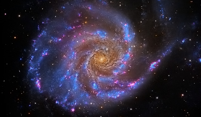A photo of the Pinwheel Galaxy taken over three nights at the Trottier Observatory. The galaxy is 20 million light years away, says Howard Trottier, but “right next door as far as galaxies go.” 