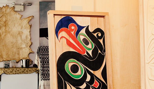 ECUAD student Edwin Neel carved the image of Thunderbird into this cedar door, titled Kulus, to honour his Kwakwaka’wakw and Nuu-chah-nulth heritage. He created it as part of the Opening Doors program last summer. Photo by Kamil Bialous.