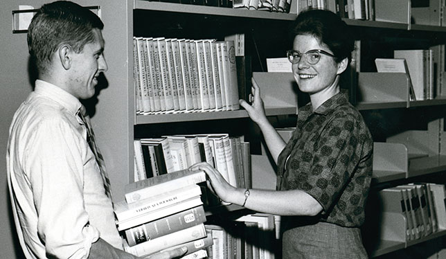 Students in the Brock University Library in 1964.