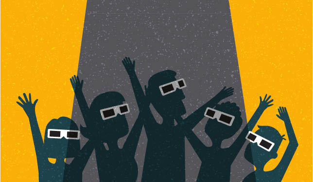 Illustration of people in eclipse glasses